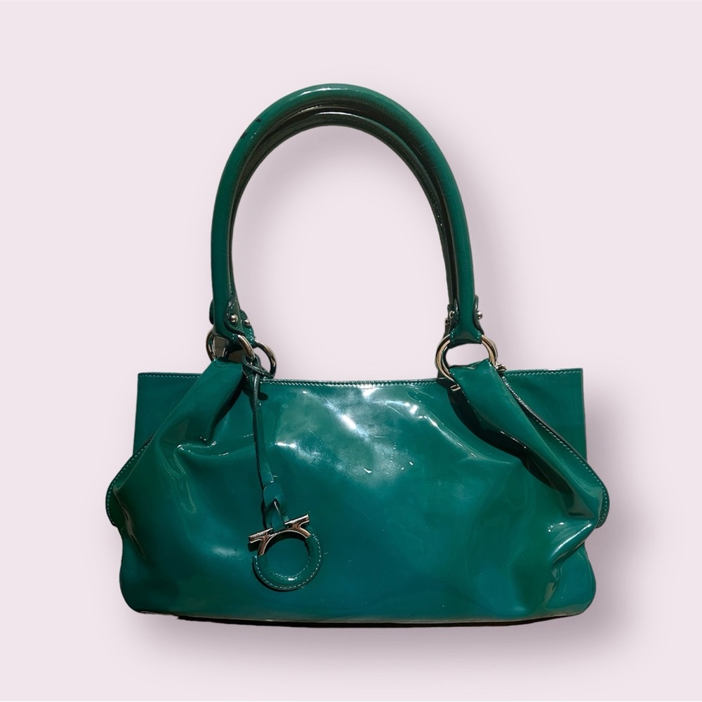 Salvatore Ferragamo Green Patent Leather Shoulder Bag